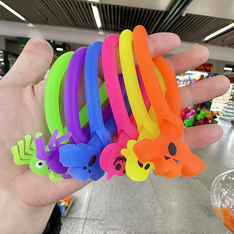 D080 Halloween Colorful Hyper Elastic Noodles Anxiety Anti Stress Relief Sensory Toys Stretchy String Fidget for Adults and Kids