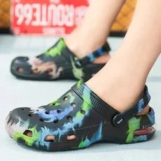 Couple Fingerprint Hole Shoes Men Wading Beach  Webbing Slippers Sandals