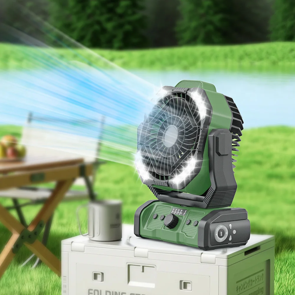 DELI Double Motor Camping Fan 20000mAh Battery With Led Lights USB Rechargeable Fan Automatically Oscillating Tent Outdoor Fan