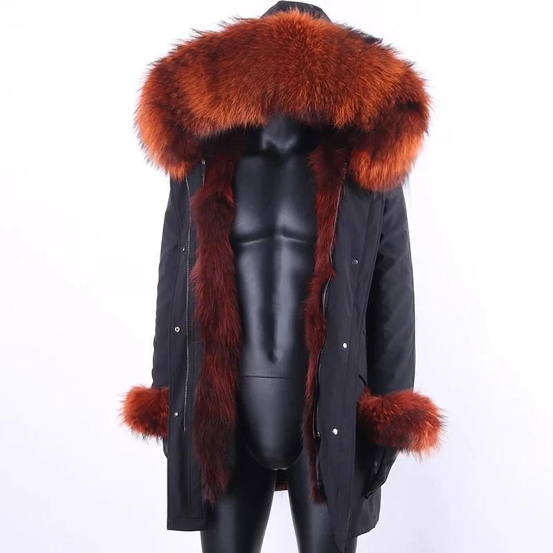 2021 Long Jacket Real Fox Fur Coat Men Parkas Raccoon Fur Collar Fox Fur Lined High Street Men Jacket Winter Man Cloth