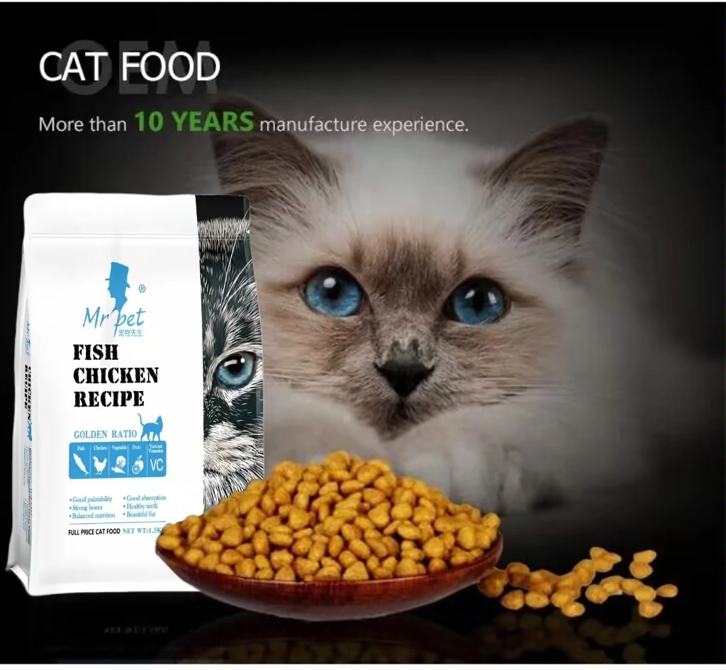 OEM 10Kg Brands Wholesale Bulk China Supplier Manufacturer Bag  Dried Pets Food Pouch Halal Organic Quality Premium Cat Food Dry