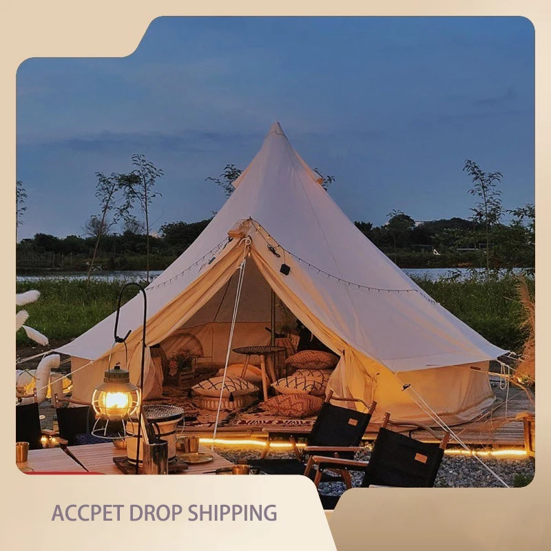 Outdoor 4 Season Waterproof Glamping Khaki Polyester 280G Cotton Fabric 3M 4M 5M 6M Light Luxury Mongolian Yurt Tent