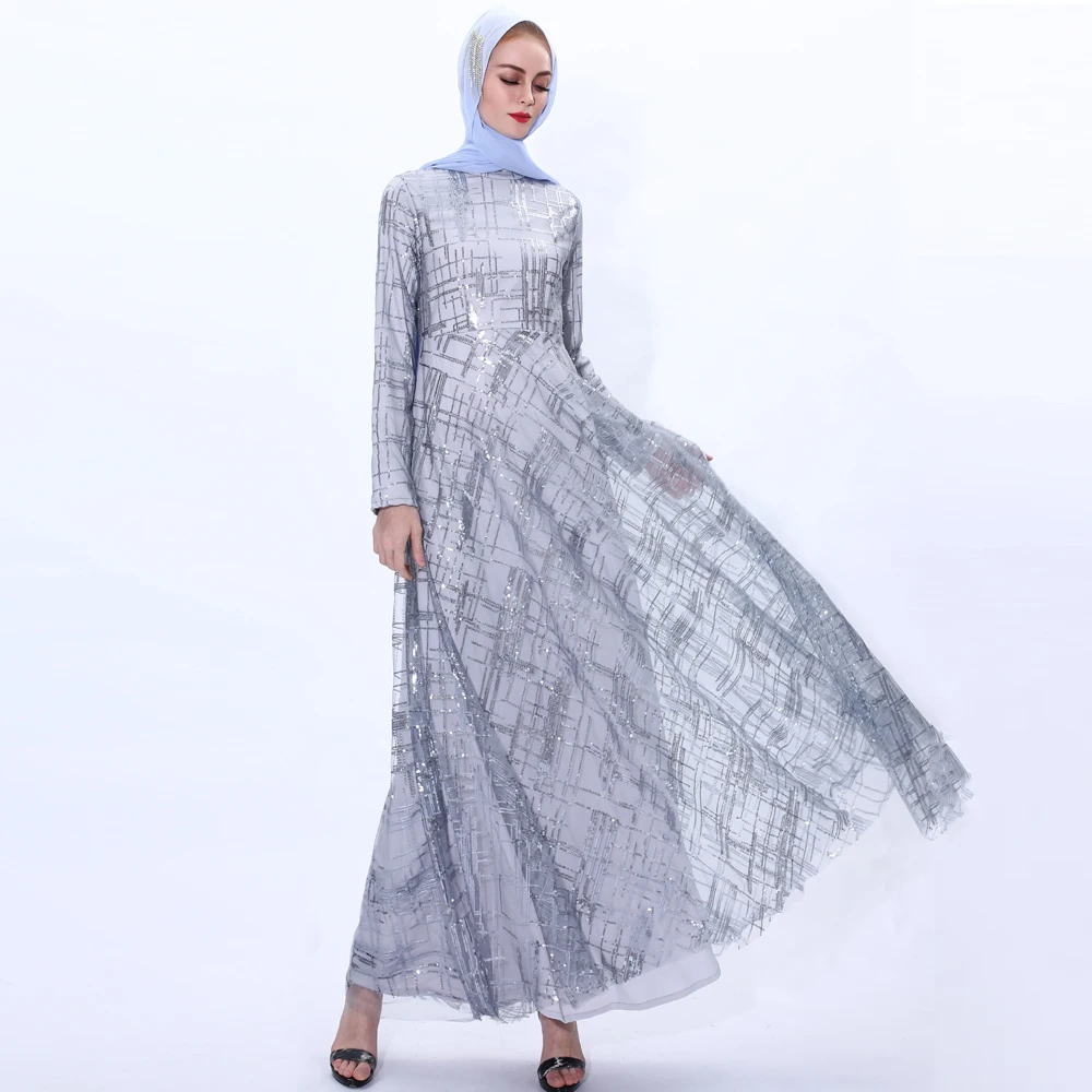  Высококачественная ткань с блестками abaya Дубай простой круглый воротник блестящая подкладкой мусульманские