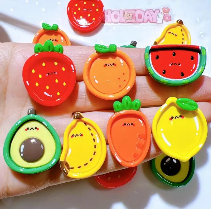 Resin Strawberry Banana Fruits Cabochons Mini Cartoon Resin Figures Fashion Cream Glue Sticker Accessories