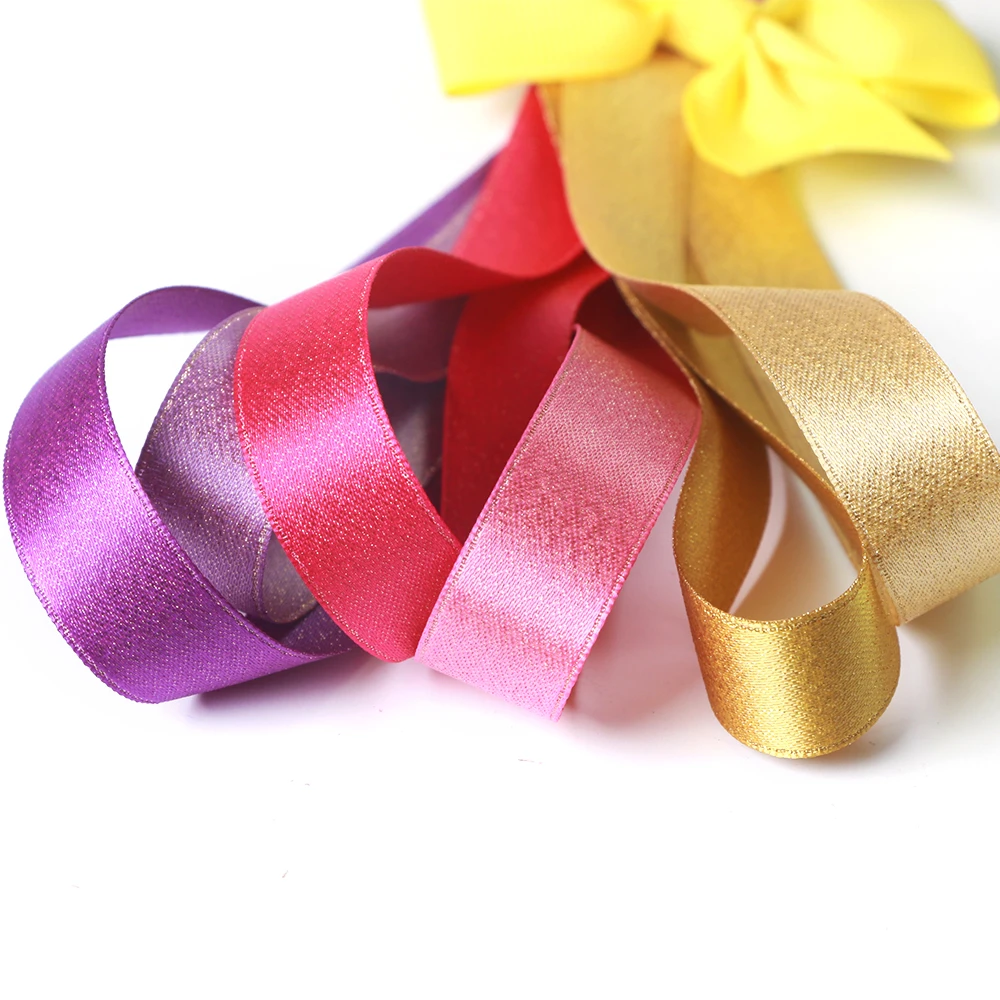 Factory Hot Selling Gold Metallic Ribbon100% Polyester Glitter Ribbon Gift Ribbon Decoration Ribbon