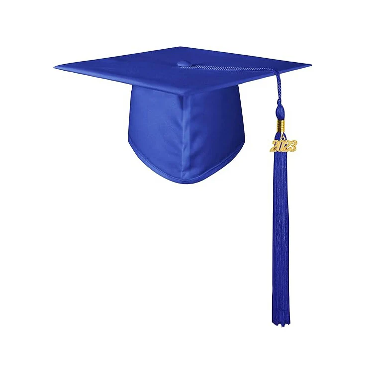 Finest Quality Royal Blue Matte Adult Graduation Cap Hats And Tassel