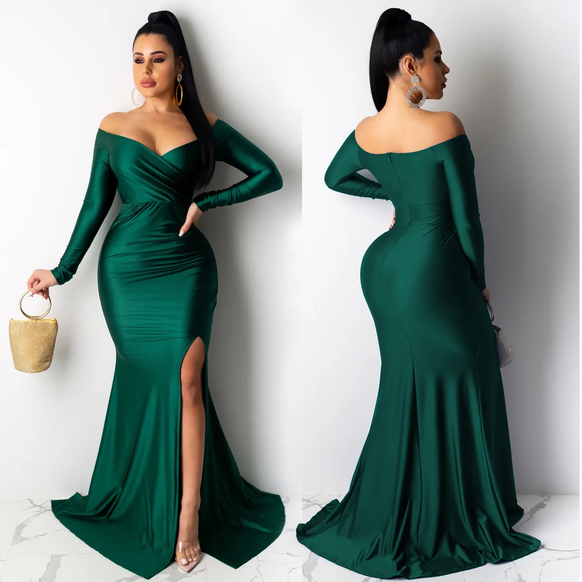 2021 Woman Fall Dress Floor Length Long Skirt Off Shoulder Elegant Casual Evening Dresses