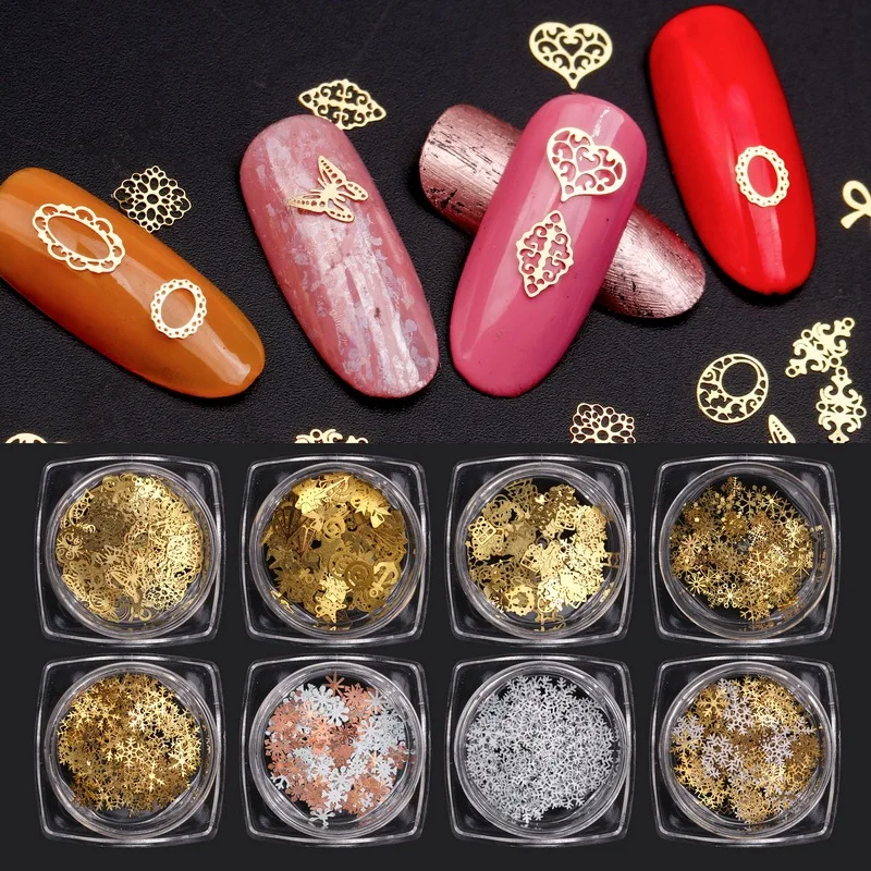 Gold Snowflake Nail Art Decoration Mixed 90pcs DIY Manicures Christmas Glitter Sequins Flakes 3D alloy Jewelry Nail Accessories