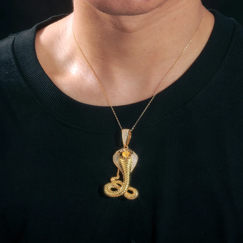 Hot sale Cobra Pendant Hip Hop Jewelry Gold Plated 925 Sterling Silver VVS Moissanite Iced Out Pendant necklace