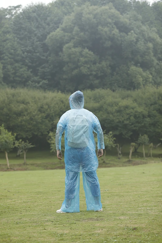 Wholesales Red Color waterproof disposable PE rainsuit/ raincoat and pants