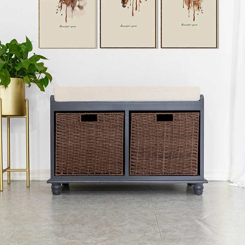 Home Collection Shoe Storage ottoman Bench with 2 Brown Drawer for bedroom