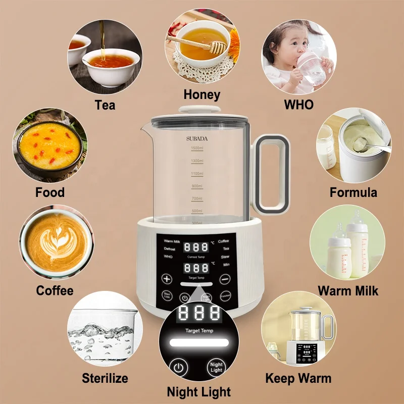 Night light Baby Milk Kettle with Air cooling modulator formula kettle multifunction glass Electric baby milk Boiler kettle