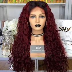 Wholesale 200% Density Closure Wig Ombre Color 99J Curly 22inch Long Brazilian Human Hair 5*5 Closure For Black Women