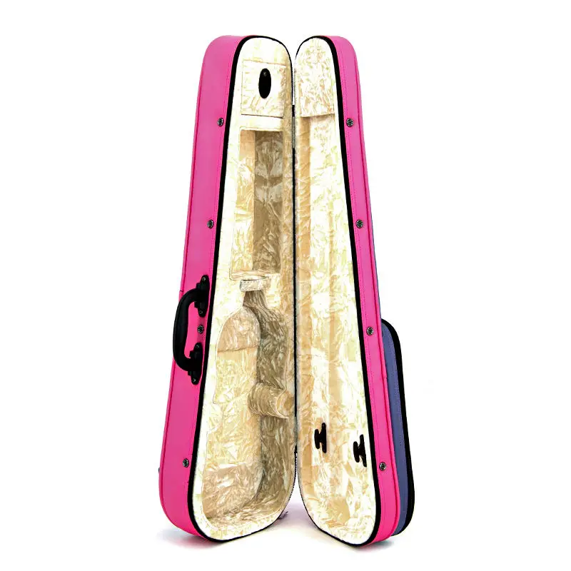 Wholesale Cheaper Guitar Case Comfortable Foam Violin Case Pink & Purple Leather Covered Polystyrene Music Case For Musician