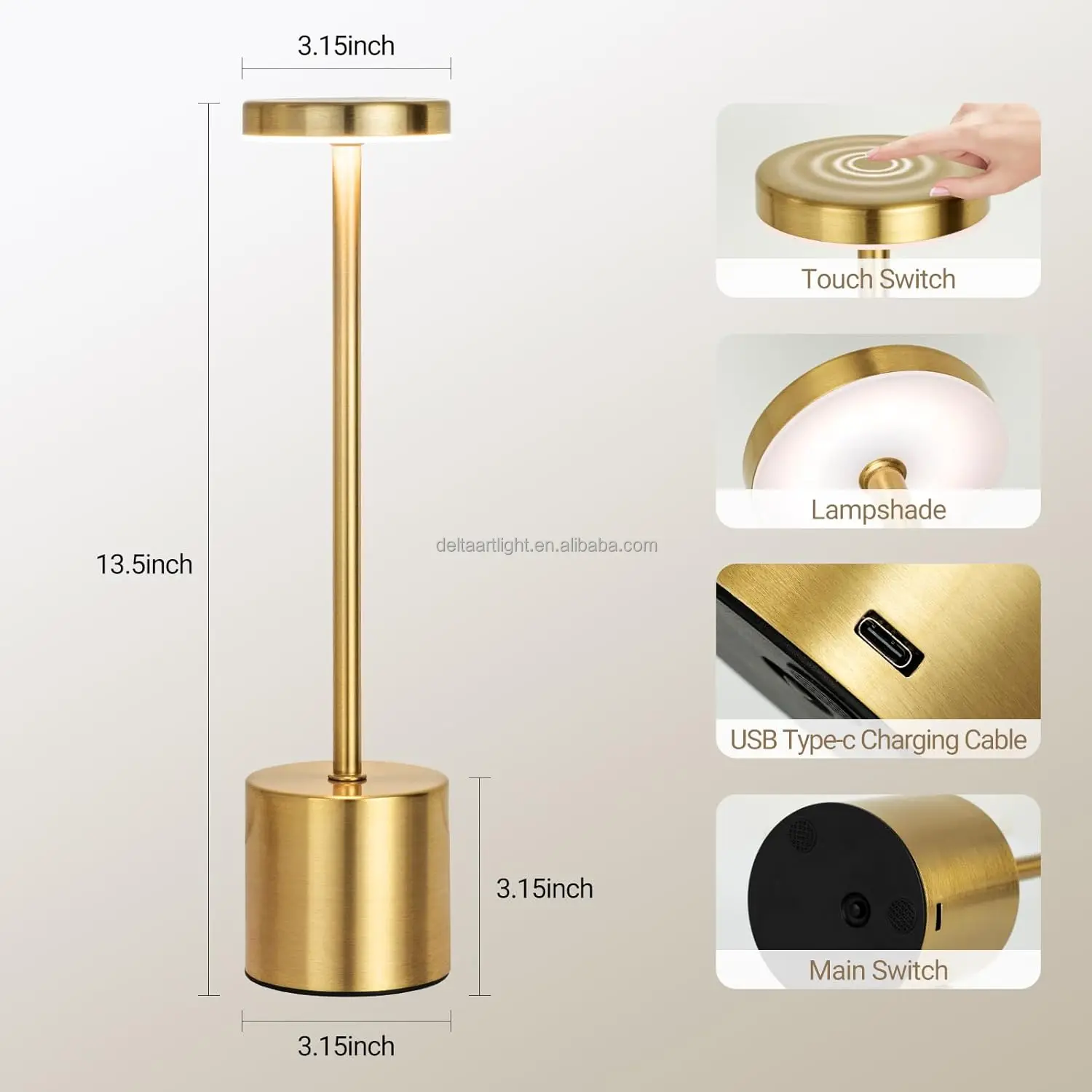 Hotel Luxury Bedside Gold Touch Dimming Night Led Crystal Table Lamp Usb Touch Night Light Rose Base Usb Cable