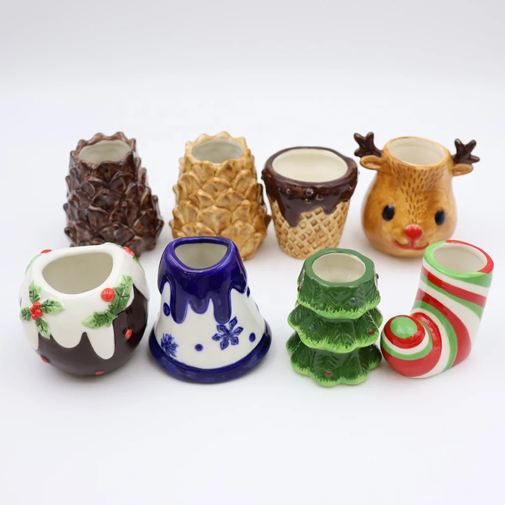 Wholesale customize porcelain unique mini tumbler tequila shot glasses ceramic Christmas ball cute chocolate snowball shot glass