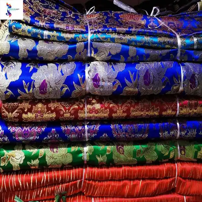 Ширина 90 см полиэфирная атласная ткань оптовая продажа шелковая парчовая жаккардовая для платья