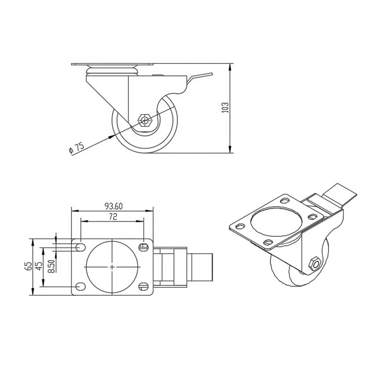 Factory Price high quality with brake industrial furniture threaded stem caster wheel casters for tables furniture pool table