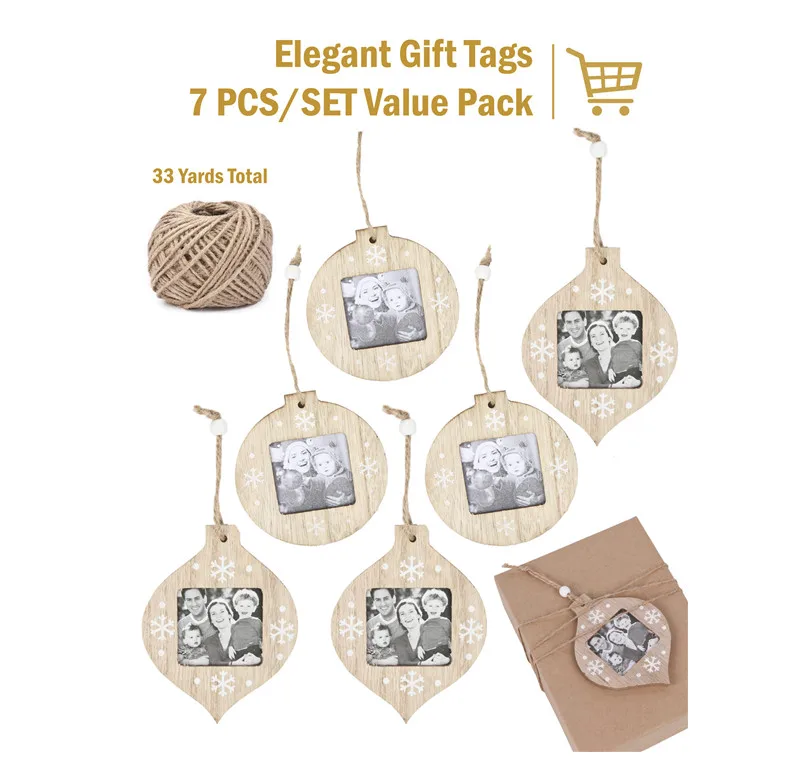 Декорации на рождественскую елку деревянная фоторамка ремесло подарок бирки