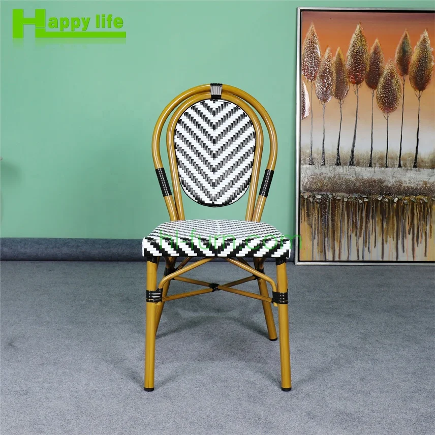 Stackable high quality outdoor furniture dining chair sets for garden restaurant patio with rattan wicker aluminum bamboo metal