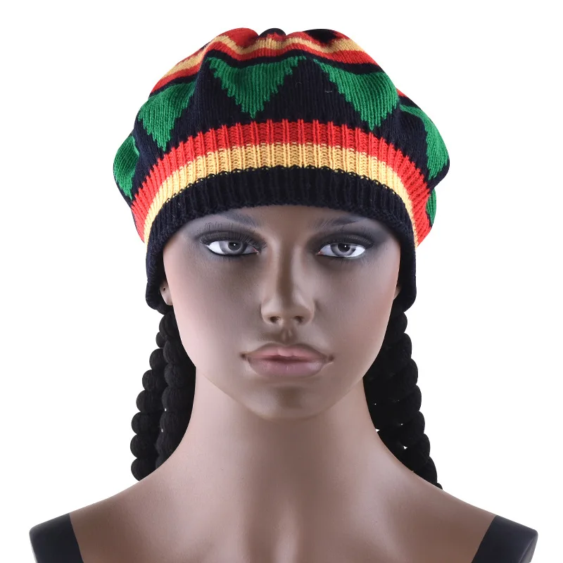 Wholesale Jamaican Style Rasta Hat with DreadLock Long Black Hair with Cap Costume Accessory