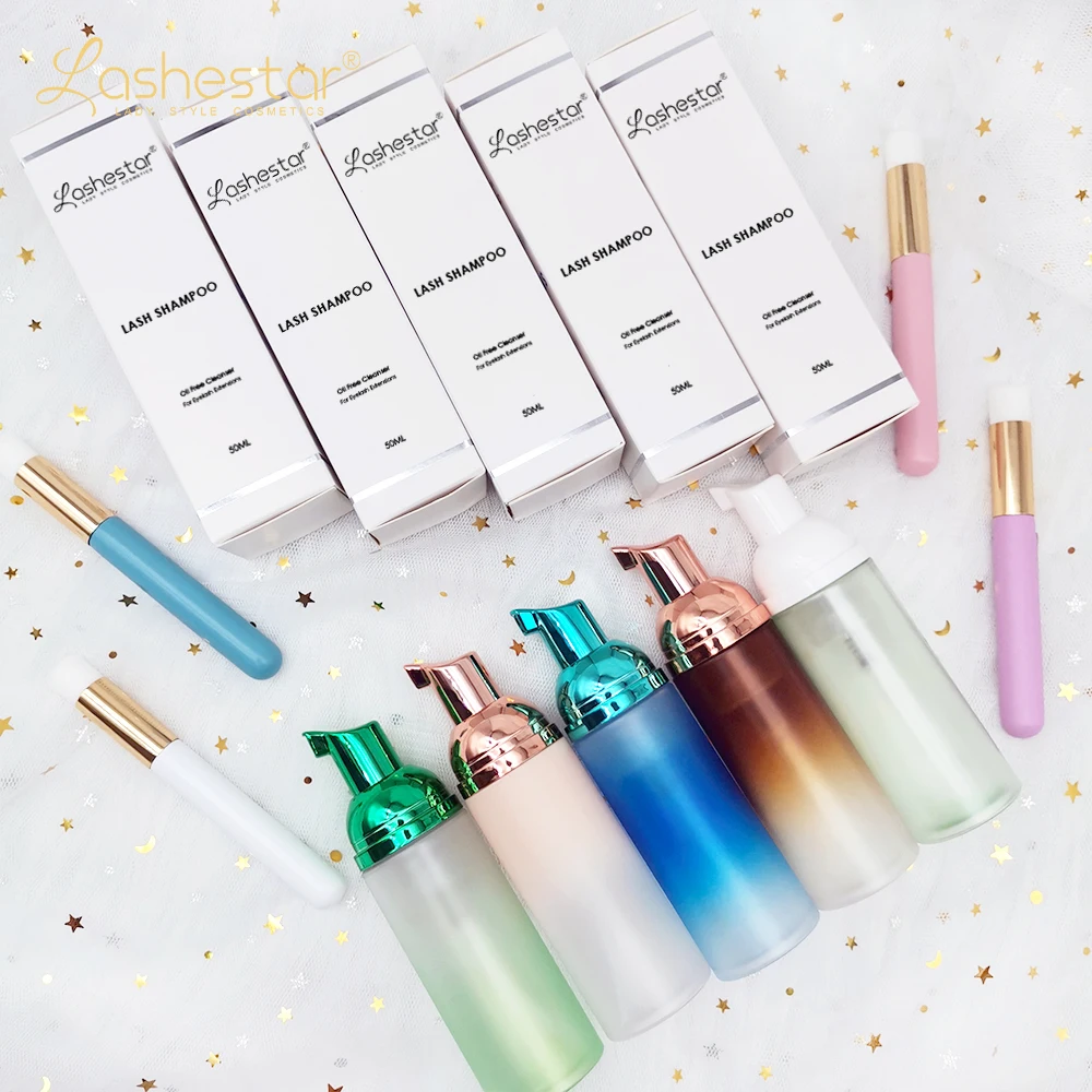 Wholesale lash shampoo custom private label foam cleanser eye lash extension wash shampoo set organic eyelash shampoo with brush
