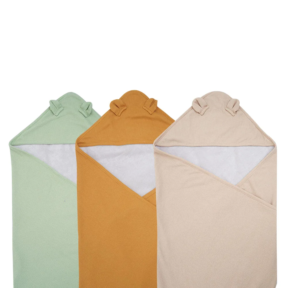 Custom Label New Waffle Bamboo Terry Baby Towel With Hood Kids Bath Towels Bathrobe