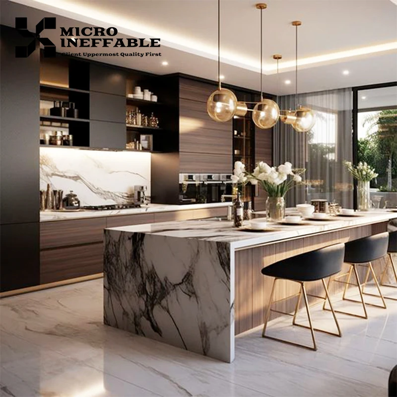 Luxury Design Furniture Cabinets Glossy Brown Wooden Kitchen Modular Cupboards Cabinet Furniture