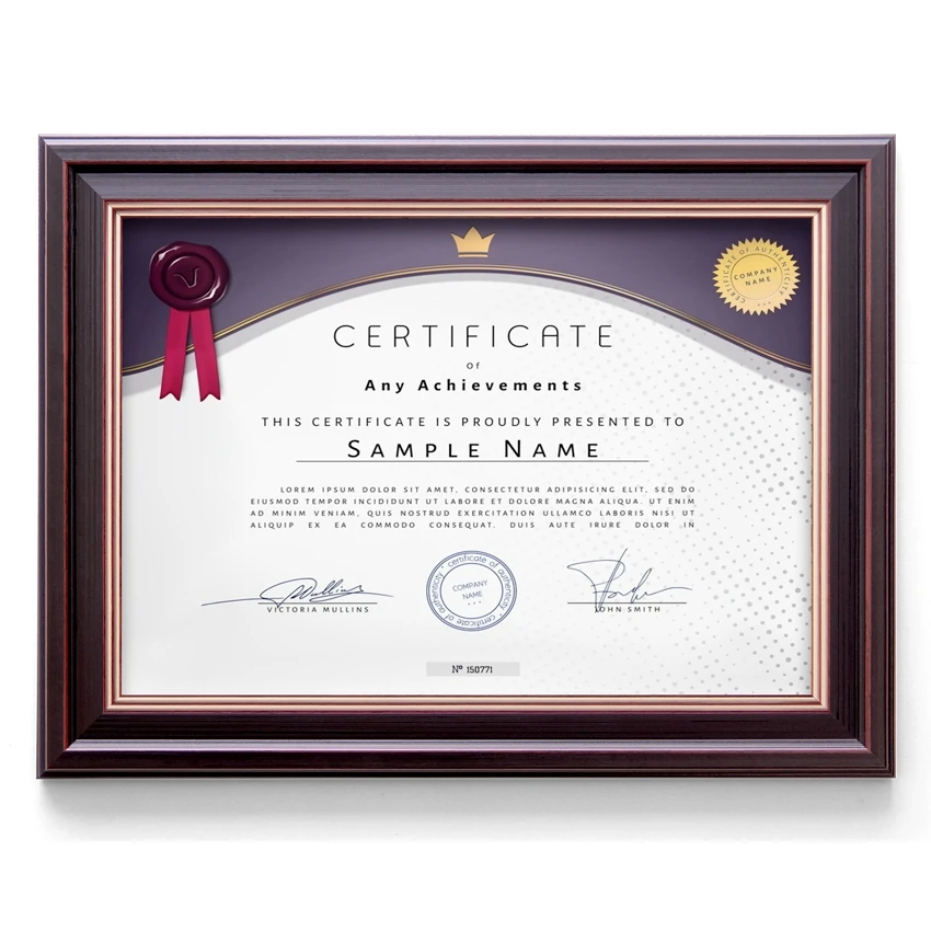Custom Rustic gold lining Photo Frame Certificate Diploma A4 Certification Frame Graduation certificate plastic photo frame