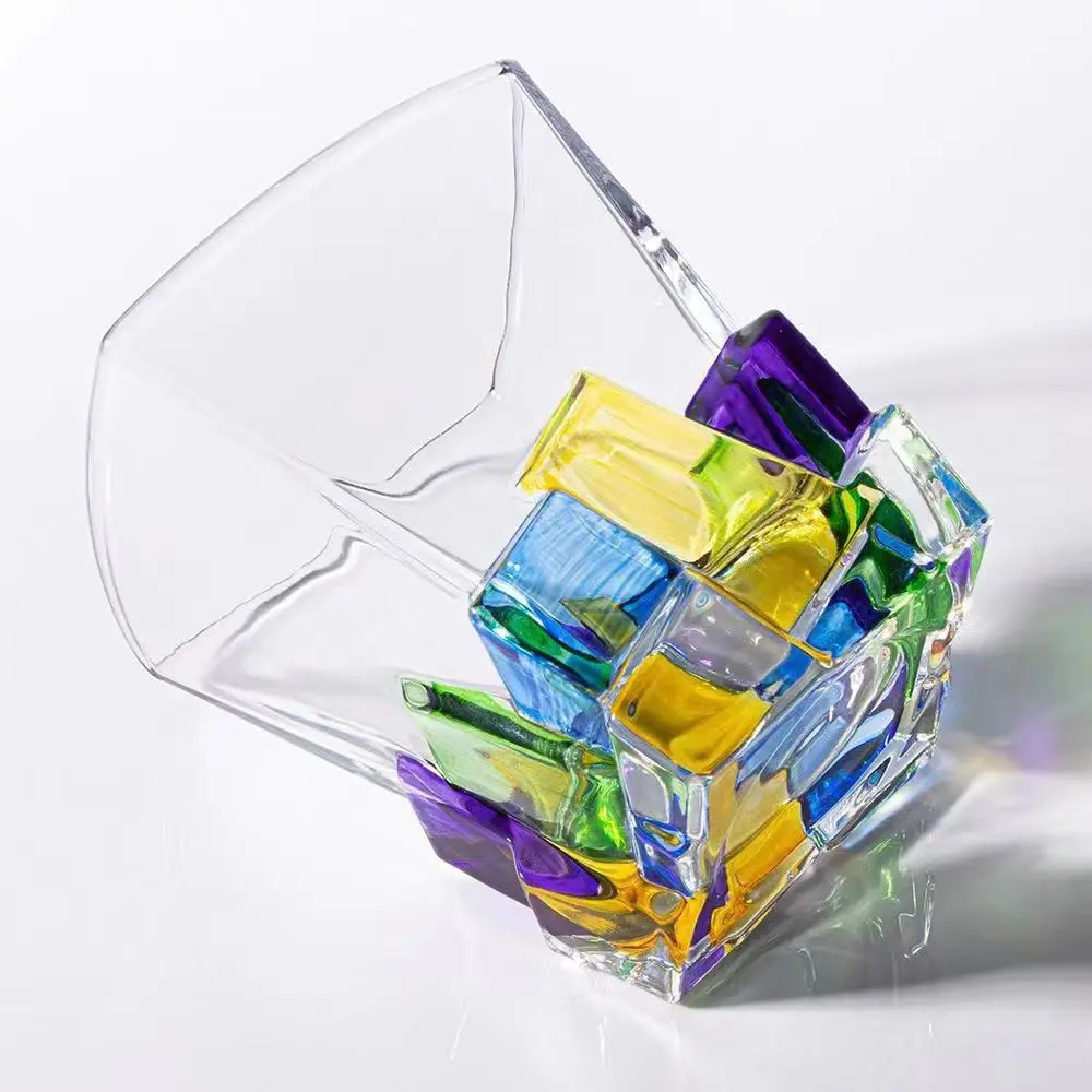 Hand-Painted Premium Purple Crystal Ice Cube Glass | Limited Edition Whiskey, Wine & Creative Luxury Glass Cup