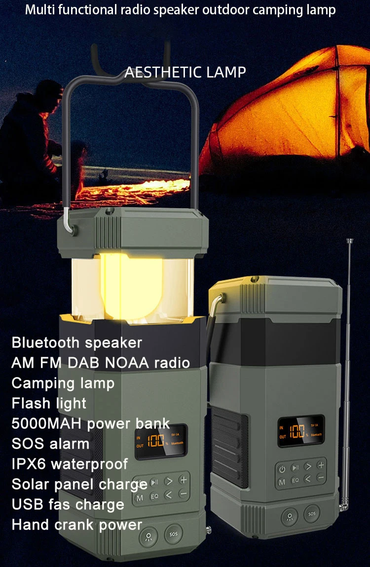 Multi Emergency Portable Built-in Battery Rechargeable DAB+ DAB FM Radio waterproof Speakers Outdoor camping lamp Led Lantern