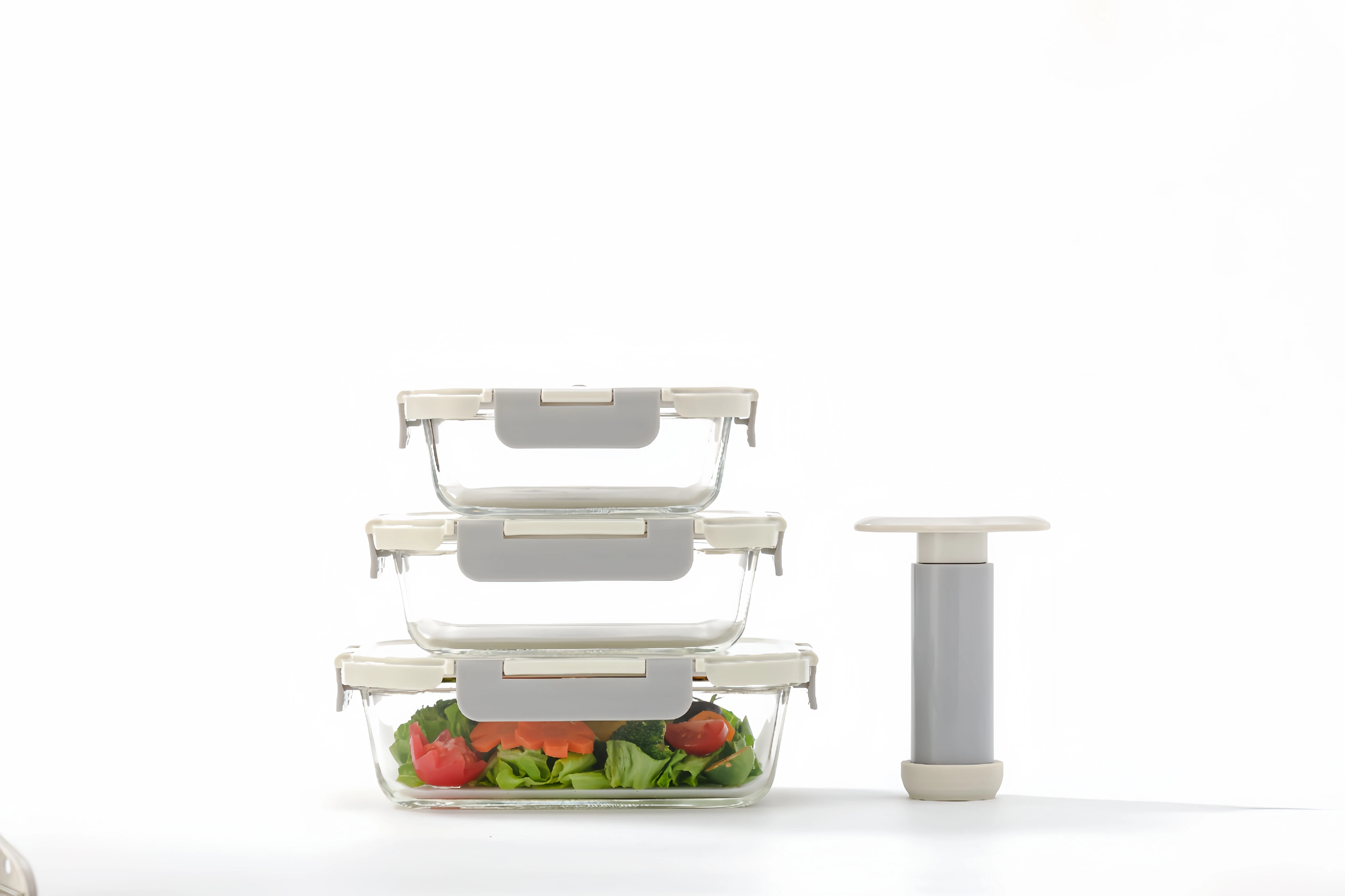 vacuum glass food storage suit/meal prep containers glass air tight/color box packingvented lid glass food container