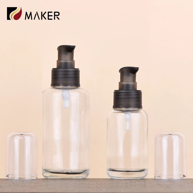 50ml 100ml glass empty transparent powder pump emulsion lotion cosmetic packaging foundation liquid hand soap dispenser bottle