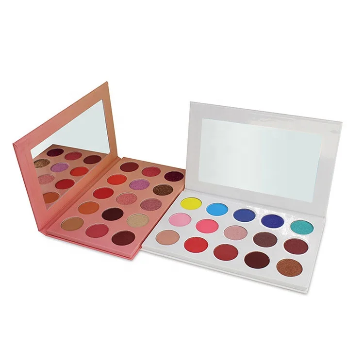 
OEM amazon top seller private label 15 color pink/white high pigment cardboard makeup eyeshadow palette with mirror 