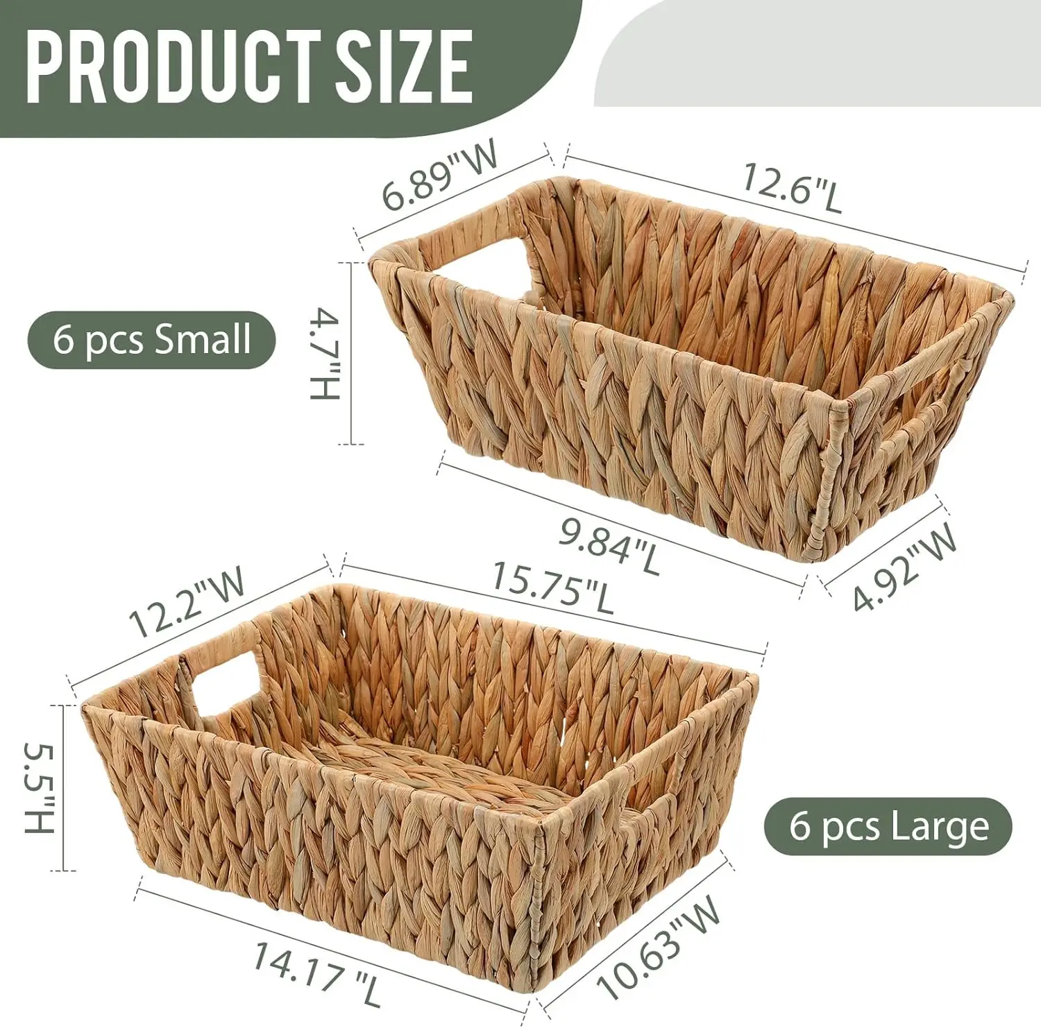 Small Wicker Basket Bulk Woven Water Hyacinth Baskets for Organizing Baskets with Built in Handles for Kitchen Bathroom Shelf