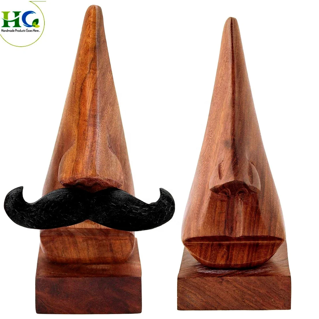 Handmade Wooden Eyeglass Holder Stand with Black Mustache Unique Spectacle Specs Display Stand