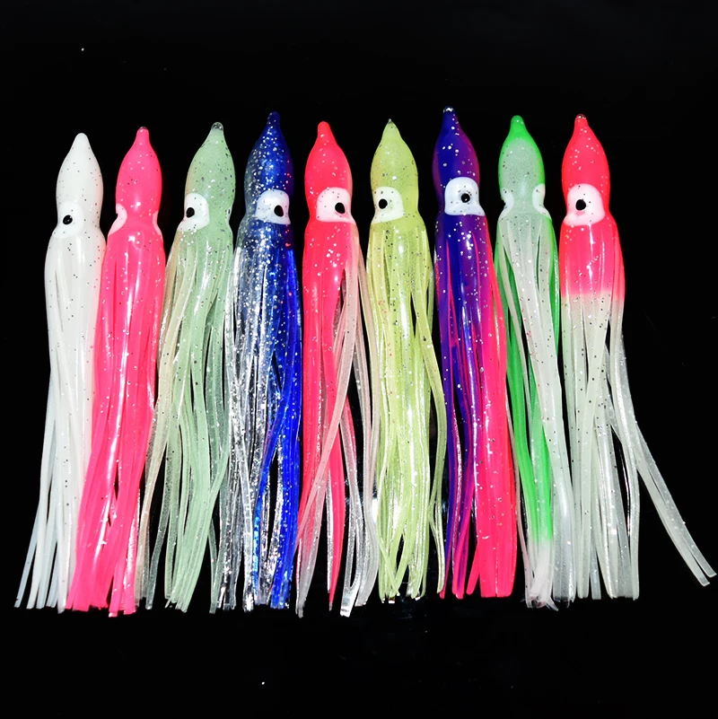 12cm Luminous Squid Skirt Saltwater Octopus Soft Plastic Fishing Lures Trolling Skirts for Sea Bass Salmon Trout