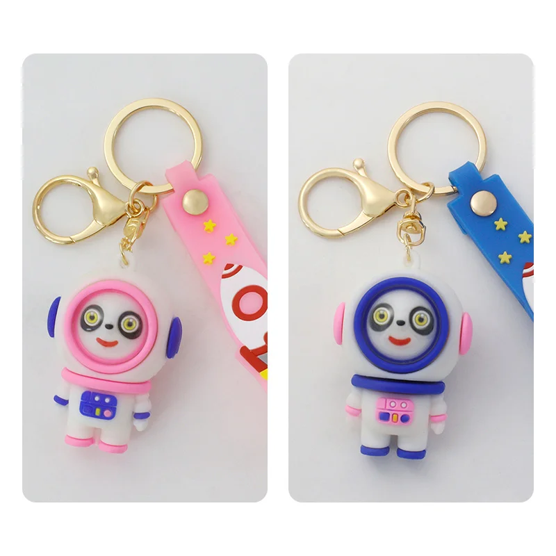 Cute three-dimensional astronaut panda keychain soft rubber PVC charm toys students schoolbag key charm couple key ring
