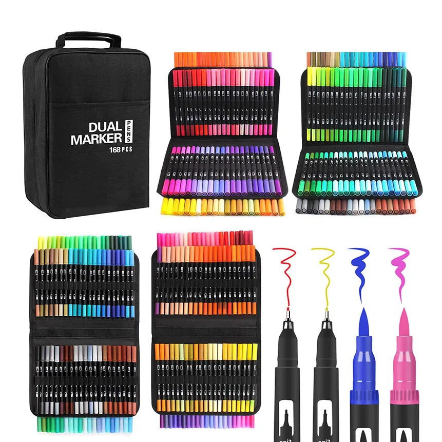 Bview Art 168 Colors Dual Tip Brush Tip Markers Art markers for Artists Coloring Lettering Sketching