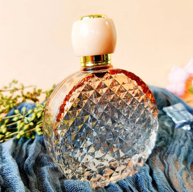 guangzhou high quality free sample glass flat round gradient bottle with pump for supplier malaysia