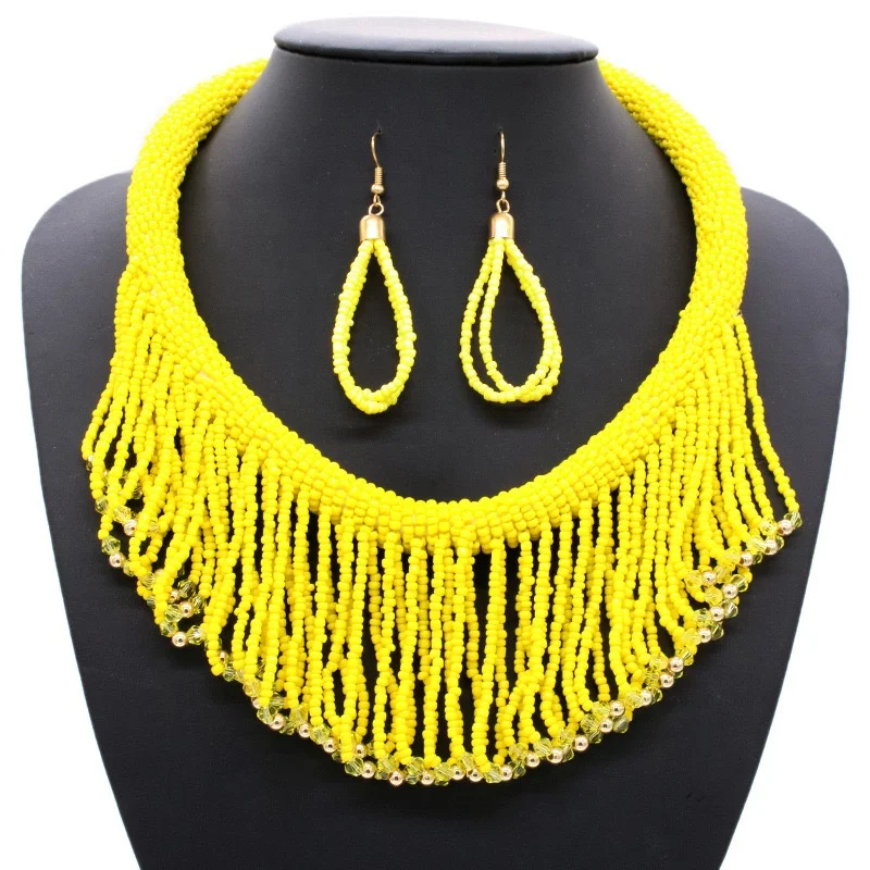 Moyamiya hot selling seed beads colorful bohemian African ethnic statement choker necklace earring jewelry set