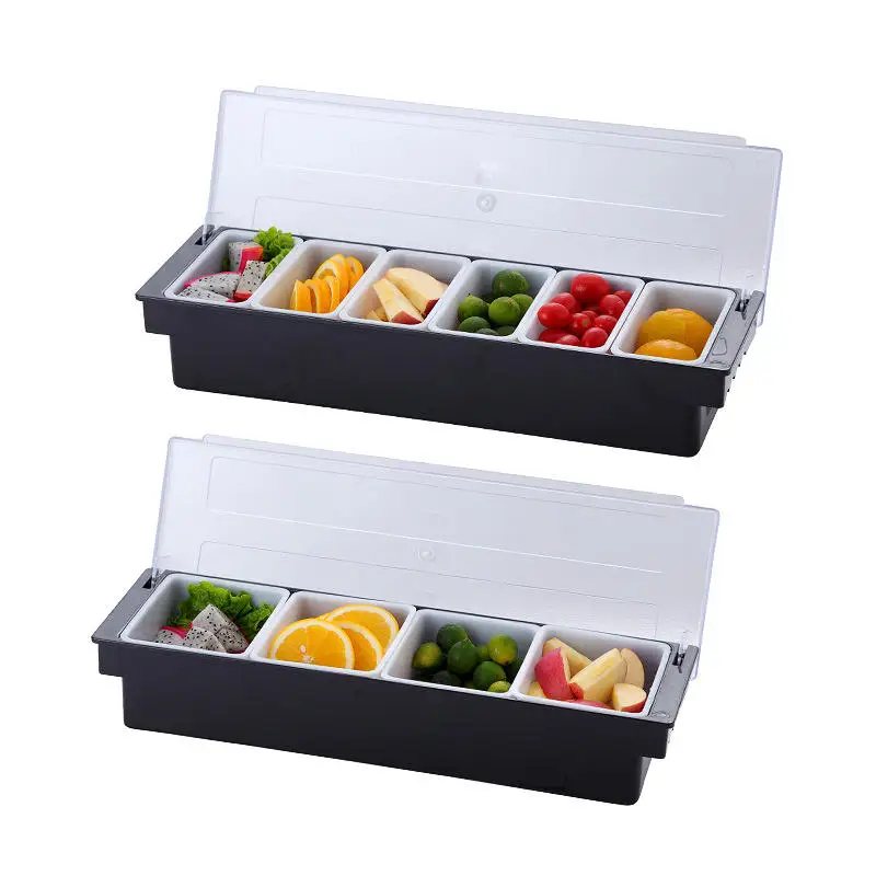 garnish tray Bar Top Food Condiment Dispenser 6 Compartment Condiment Caddy with Lid