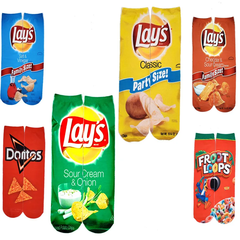 Wholesale Skittles Cheetos Potato Chips Puffed Food Tube Long Stockings 3d Thermal Transfer Printed Socks