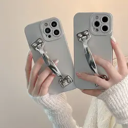 Creative personality design metal silver door handle phone case for iphone14 13 12 11 Pro Max