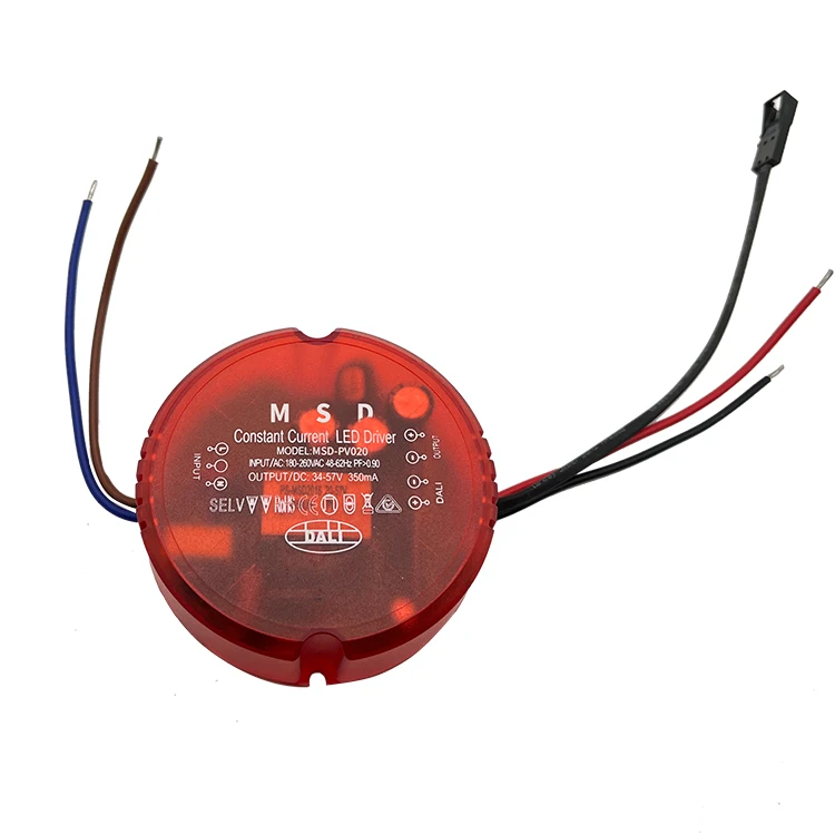 MSD New Designed Dali Dimmable Constant Voltage Red Round Shape 20W 24V led driver for Led Lamp