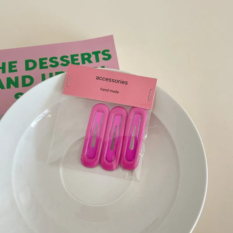 BS2610 2022 Korean 5cm  3pcs/set hair pins sweet candy color side BB hair clip for women girls