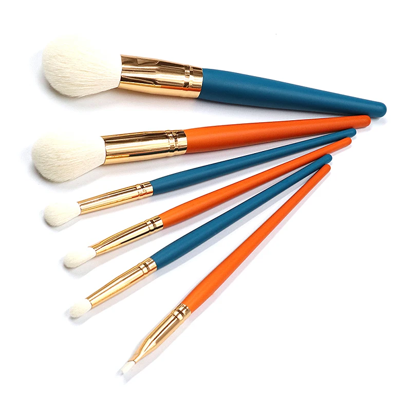 Luxury Premium Blue Orange Color Nose Eye Shadow Makeup Blending Brushes Tapered Cosmetic Brush Set