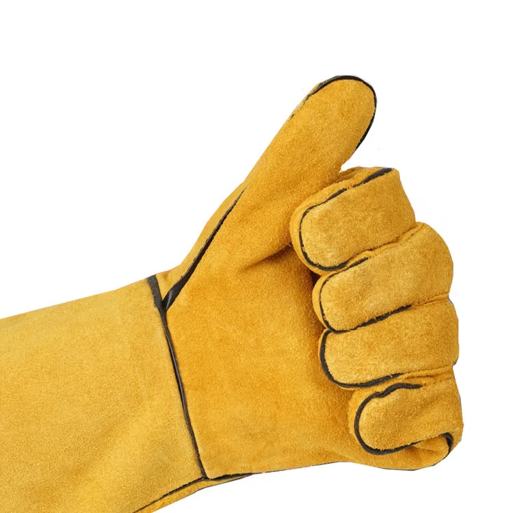 14' AB grade high temperature resistant  full finger red  safety welding gloves long leather work gloves