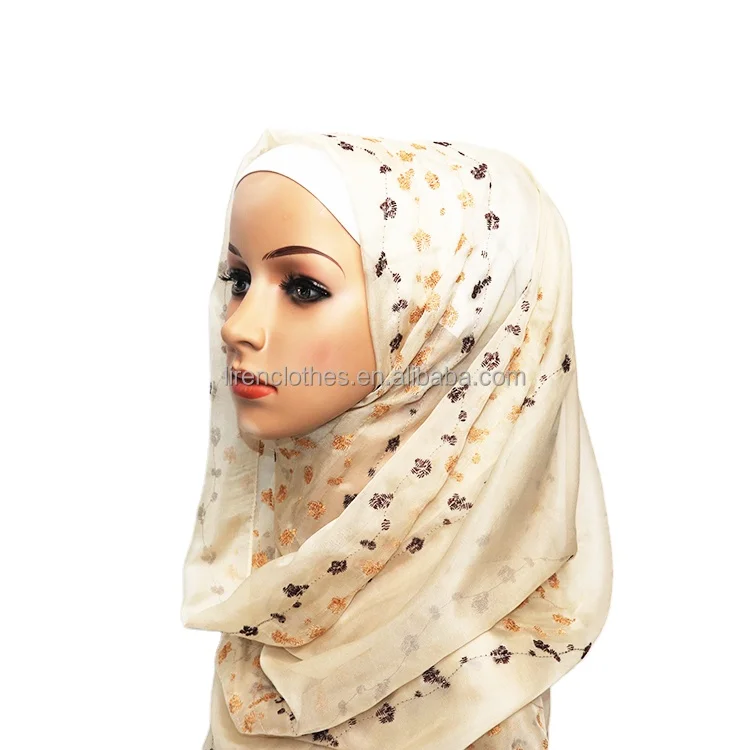Wholesale customized good quality f embroidered muslim women islamic chiffon shawl scarf summer dubai hijab