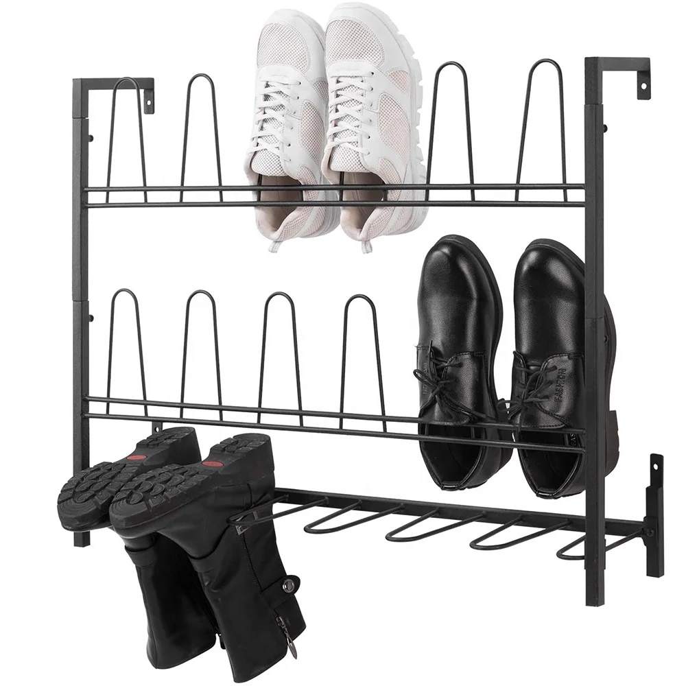 Shoe Rack Wall Mounted Black Metal Wire Boot & Shoe Rack Storage Organizer Iron Shoe Rack